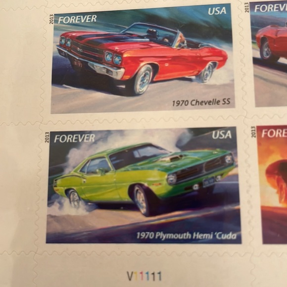 Office Full Sheet Of 2 Muscle Car Forever Postage Stamps New In